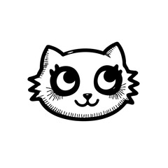 Simple delightful cartoon cat illustration with big eyes, whimsical drawing, perfect for children