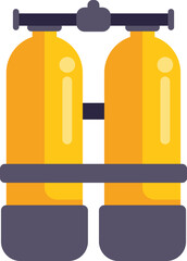 Illustration of yellow oxygen tanks for scuba diving connected with valve and straps on white background