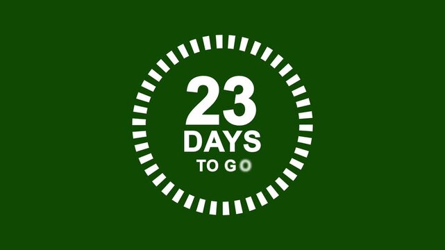 Minimalist white number 24 countdown timer graphic with dashed circle animation on dark green background clean digital interface element for time lapse or event start
