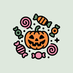 Halloween Pumpkin and Candy Illustration