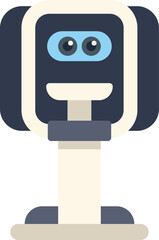 Friendly home robot standing on one leg with a smile on a white background