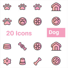 Dog icons paw print house bone candy vector