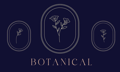 Botanical Floral element Hand Drawn Logo with Wild Flower and Leaves. Logo for spa and beauty salon, boutique, organic shop, wedding, floral designer, interior, photography, cosmetic.