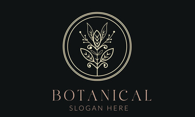 Botanical Floral element Hand Drawn Logo with Wild Flower and Leaves. Logo for spa and beauty salon, boutique, organic shop, wedding, floral designer, interior, photography, cosmetic.