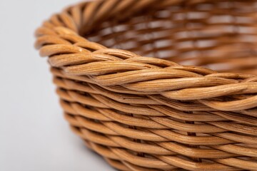 Close-Up View of Intricately Woven Natural Fiber Basket with Textured Patterns and Warm Brown Color Tones for Craft Usage