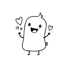 Whimsical cartoon character radiating joy and affection with heart symbols of love in a simple