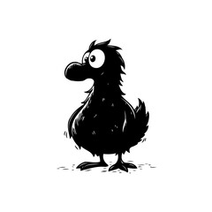 Whimsical cartoon black bird illustration with big eyes standing comical poultry creative graphic