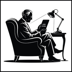 Obraz premium a grandfather sitting and holding a tablet for a video call 