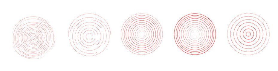 concentric ripple circles set. Sonar or sound wave rings collection. Epicentre, target, radar icon concept. Radial signal or vibration elements. Vector 10 eps