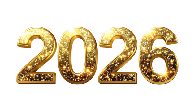 Elegant Sparkling 2026 Golden Numbers, Celebration Decoration, Transparent PNG