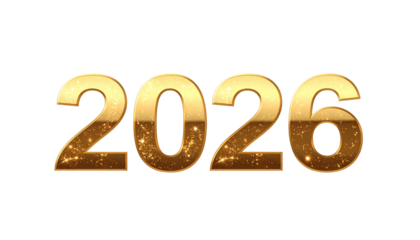 Golden 2026 Number Text with Glittering Sparkle Accents, Transparent PNG