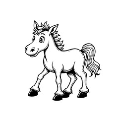 Whimsical monochrome horse illustration radiating simple charm suitable for children's educational