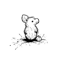 Whimsical monochrome rendition depicting a stylized creature evoking childhood innocence with