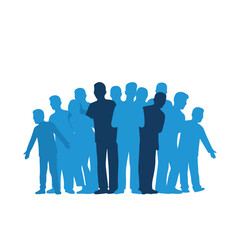 Group of diverse people in shades of blue. Suitable for illustrations, social concepts, diversity, unity, community, and teambuilding designs.