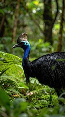 Obraz premium Majestic Cassowary Walking Through Dense Tropical Forest Habitat
