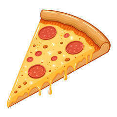 A savory slice of classic pepperoni pizza featuring gooey, melted mozzarella cheese dripping from a golden-brown crust