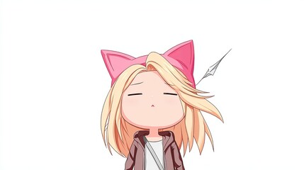 Cute Anime Character with Pink Cat Ears