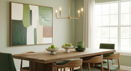 aesthetic dining room with a touch of green