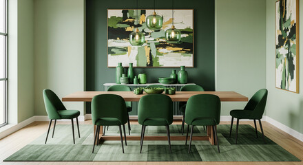 aesthetic dining room with a touch of green