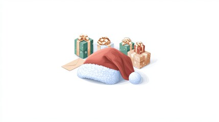 Obraz premium Festive Santa Hat and Gift Boxes Illustration