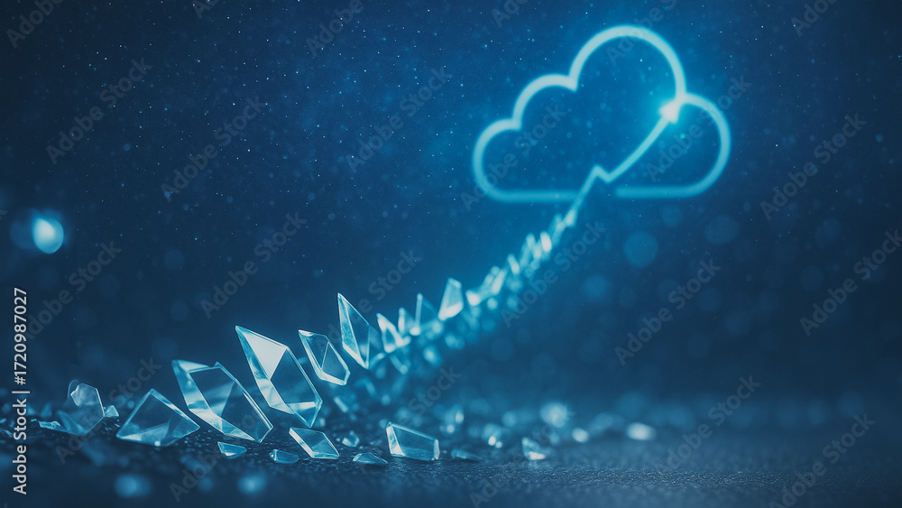 Poster an evocative representation of cloud computing, a digital realm is visualized through luminescent gl