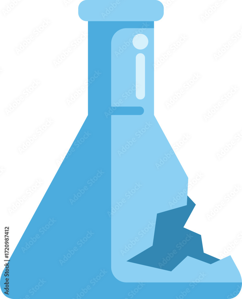 Poster blue erlenmeyer flask is broken, showing a failed experiment in a chemistry lab