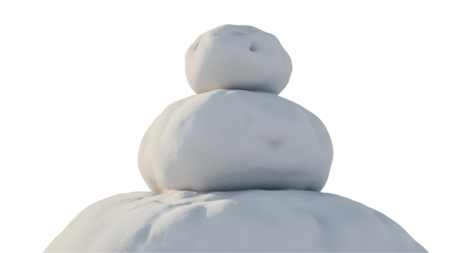 A simple snowman constructed from three stacked snowballs with a textured surface isolated on transparent background