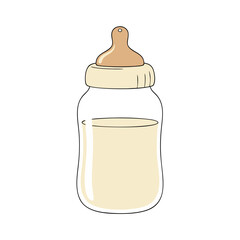 Flat illustration of a baby bottle in natural colors isolated on white background