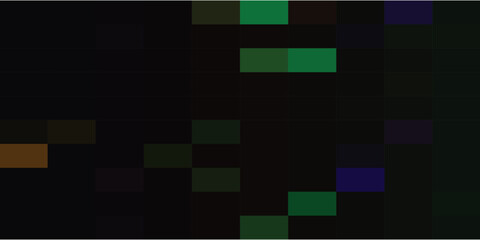 Abstract pixelated design with various shades of green, dark colors, and a dark background.