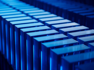 Fototapeta premium Abstract rows of glowing blue lights creating a futuristic and technological background pattern
