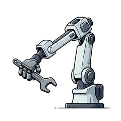 Robot Arm Holding Wrench Machine Repairing Concept Illustration