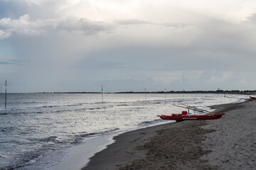 lifeboat on Adriatic sandy beach, Rosolina Mare, Italy