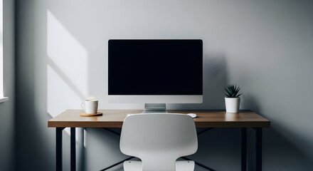 Minimalist Desk With Computer Setup in Bright Studio