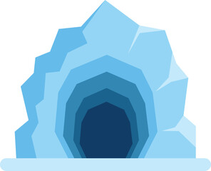 Illustration of an ice cave opening into a dark tunnel, possibly located in an arctic environment, evoking themes of exploration and mystery © anatolir