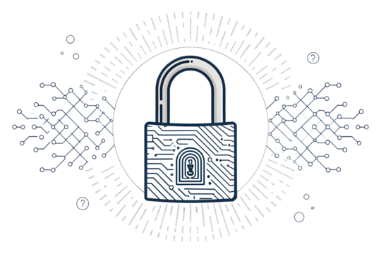 Digital security concept with a padlock icon ensures privacy safety