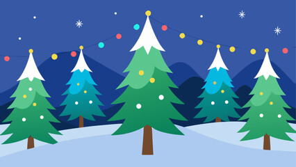 Christmas trees in a snowy winter night