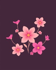Fototapeta premium Floral Bloom's Elegant Embrace: Delicate pink flowers of varied sizes, intricately rendered against a soft backdrop, exuding beauty and charm. A captivating illustration for designs.