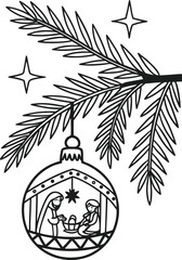 line art christmas nativity ornament hanging on a .eps