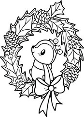 line art christmas wreath decorated with bows  pin.eps