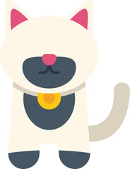 Adorable white cat with golden collar in a simple and cute cartoon style