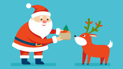 Santa giving gifts to a cute reindeer friend