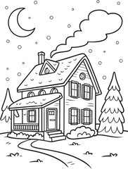 line art cozy house with christmas lights glowing .eps