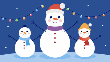 Three snowmen with christmas light string