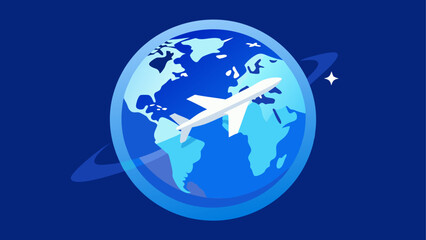 Airplane flying around the world graphic
