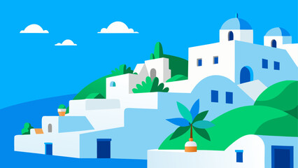 Naklejka premium Santorini greece island white buildings art