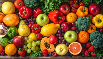 Vibrant Colorful Fruits Vegetables Healthy Eating Delicious Food, Generated image