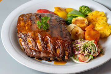 grilled pork chop with vegetables