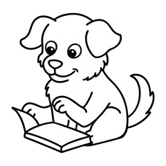 Obraz premium Cute cartoon puppy reading a book
