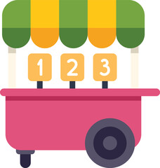 Colorful street food cart with numbered signs, ideal for representing food stalls, mobile vendors, and culinary events