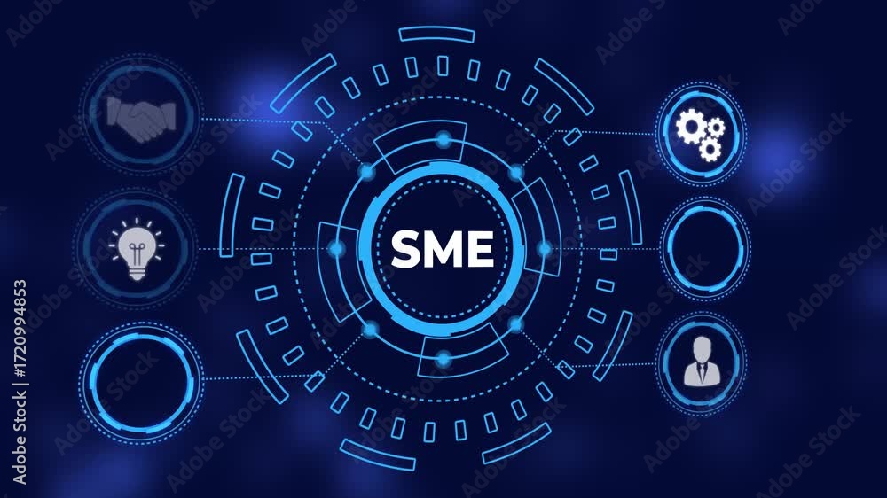 Poster futuristic blue circular hud interface element with bokeh background and data display abstract artif